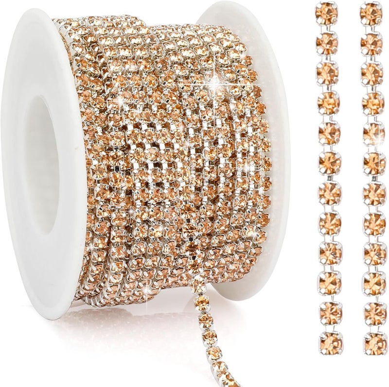 Liwidon Rhinestone Chain 10 Yards Rhinestone Trim Champagne Bling Diamond Rhinestones Strips 3mm Glitter Bling Crystal Rhinestones Close Chains Claw Cup Chains Trim for Sewing DIY Crafting Jewelry Clothes - Image 1